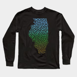 Illinois State Outline Maze & Labyrinth T-Shirt Long Sleeve T-Shirt